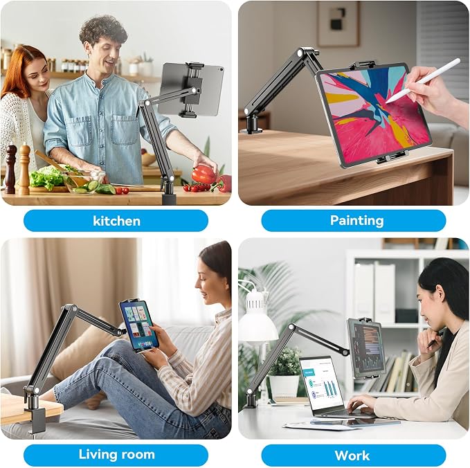Jakeko Tablet iPad Holder Stand for Desk - 360° Rotate Base All Aluminium Body Built-in Spanner Stable Drawing Tablet Stand Foldable Space Saving