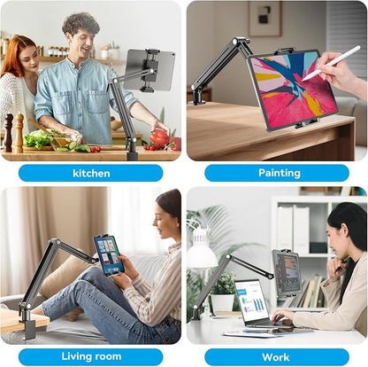 Jakeko Adjustable Portable Monitor Stand 15.6" - 360° Rotating Base Tall Tablet Desk Arm Holder Stand for iPad Air/Pro/Mini Swivel Flexible Clamp Mount Soporte para Tablet/Monitor Portatil/Ereader