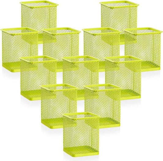 Segarty Pen Cup, 12 Pack Square Light Green Pen Holder for Desk, Cute Mesh Pencil Cups Holder for Marker, Office Supply, School Students, Home, Desktop Accessories Storage Organizer