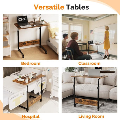 VINGLI Portable Computer Workstation, Standing Desk Adjustable Height, Small Computer Desk w/Rolling, Sit Stand Laptop Desk TV Tray for Bed Sofa Hospital Reading Eating, Rustic Brown, 31.5"