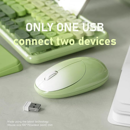 Wireless Keyboard and Mouse, Colorful 104-Key QWERTY with Round Keys, Phone Holder, Wrist Rest, Power Buttons, 2.4GHz USB for PC Laptop (Green Gradient)