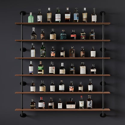 HDDFER 48 InchPipe Bookshelf Floating Shelves for Wall Shelves Bookshelf Industrial Pipe Shelving Shelves Real Wood Planks Rustic Hanging Shelves Farmhouse Kitchen Bar Shelving