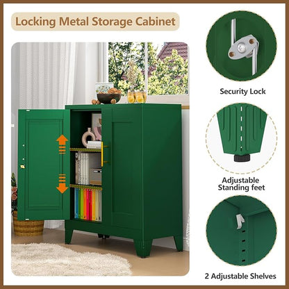 GAIOUS Metal Pantry Cabinet (Two Units), Sideboard Buffet Storage Cabient | with Doors and 2 Adjustable Shelves, Multifunctional Green Kitchen Cupboard for Home Office, Accent Furniture, Buffet Table