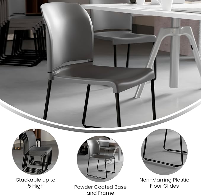 Flash Furniture Hercules Series Contoured Stacking Chairs for Waiting Rooms and Offices, Ergonomic Lobby Chairs with Curved Back, Set of 5, Gray