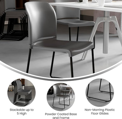 Flash Furniture HERCULES Series 880 lb. Capacity Gray Full Back Contoured Stack Chair with Black Powder Coated Sled Base