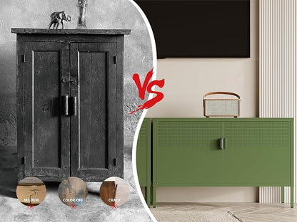 Metal Storage Cabinet,2 Door TV Stand, Metal Mesh Accent Cabinet,Magnetic Door Closure,Low Storage Cabinets with Doors and Shelves