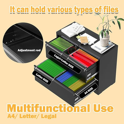 2 Drawer Lateral File Cabinet with Lock, File Cabinet, Metal Lateral Filing Cabinets for Home Office, File Storage Cabinet for Legal/Letter/A4 Documents, Assembly Required (Black, 26'W)