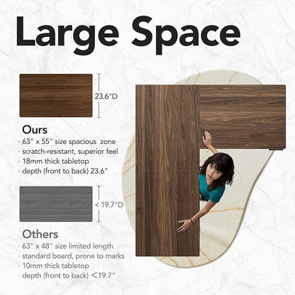 HUANUO 63 Inch L Shaped Standing Desk, Electric Executive Height Adjustable Desk with Storage Drawers, Reversible Design Computer Workstation for Home Office, Black Walnut