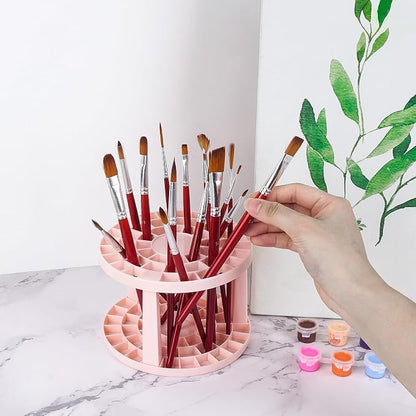Round 50 Hole Paint Brush Holder and Organizer, Makeup Cosmetic Brushes, Pencils, Pens, Markers, Art Tools, Desk Stand (Pink)