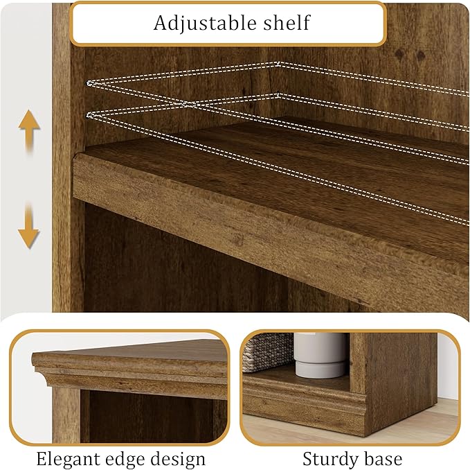 blini 5-Shelf Narrow Bookcase Wooden Tall Bookshelves Floor Standing Display Storage Shelves Vintage Oak Bookcase for Home Office, Living Room, Bed Room
