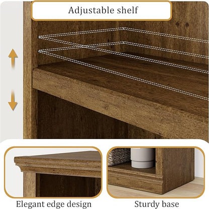 blini 5-Shelf Narrow Bookcase Wooden Tall Bookshelves Floor Standing Display Storage Shelves Vintage Oak Bookcase for Home Office, Living Room, Bed Room