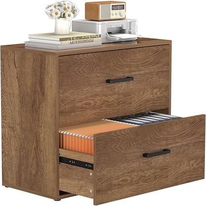 Lateral File Cabinet, Home Office Printer Stand, 2 Drawer Filing Cabinets, Large Wood Filing Cabinet for Hanging Files/Letter Size, Brown