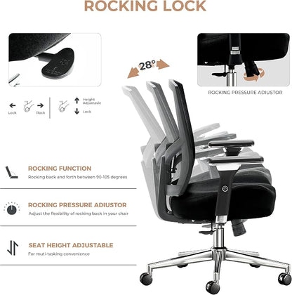 600lbs Big and Tall Office Chair with Wider W-Shaped Thick Seat Cushion, Ergonomic Computer Mesh Desk Chairs for Heavy People, Computer Chair, with Adjustable Lumbar Support, 4D Armrests