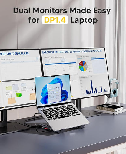 Mukiya USB C Laptop Docking Station Stand, Dual Monitor 4K@60Hz, 9 in 1 USB C Hub with 2 HDMI, 2 USB 3.0, PD 100W, Universal Dock Station for MacBook Pro/Air/Dell/HP/Surface/Lenovo