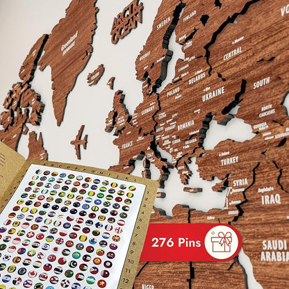Colorfull Worlds, Multilayer 3D Wooden World Map, Travel Map States and Capitals, Wall Decor For New House, Gift For Travelers, Office Decor, Birthday Present, Living Room Decoration (2XL,Light Brown)