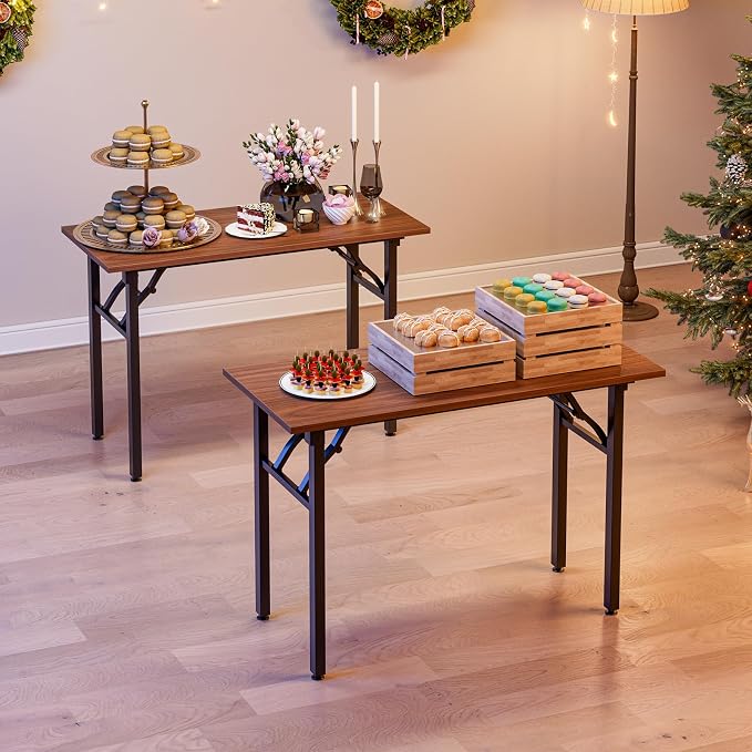 Frylr Small Folding Computer Desk – Portable 43.3 Inch Foldable Laptop Table, Collapsible and Compact for Easy and Fast Setup, Lightweight for Small Spaces, Home Craft and Study Use, Dark Walnut