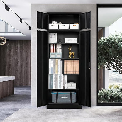 Metal Storage Cabinet, 87 Inch Tall Metal Storage Cabinet with Doors and Shelves, Pantry Cabinets for Kitchen Storage, Garage Cabinet for Living, Dining Room, Assemble Required