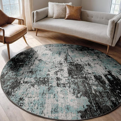 RELEANY Washable Area Rugs 8ft Non-Slip Modern Abstract Soft for Living Room Entryway Bedroom Kitchen, Print Pattern, Blue Black Teal