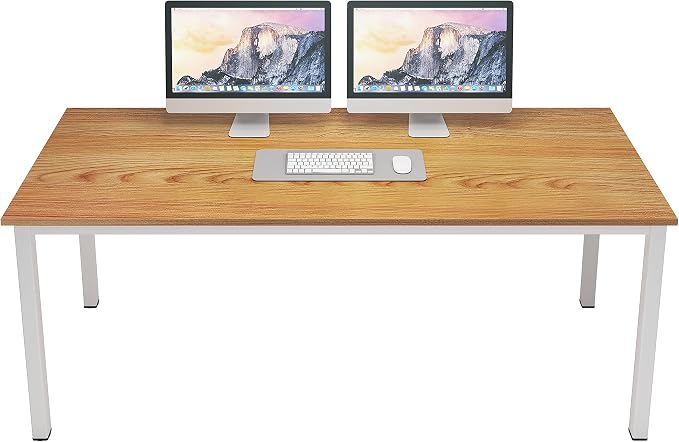 Computer Desk, 63 inches Office Desk Computer Table Study Writing Desk Workstation for Home Office, Dining Table Teak White