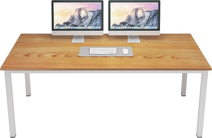Computer Desk, 63 inches Office Desk Computer Table Study Writing Desk Workstation for Home Office, Dining Table Teak White