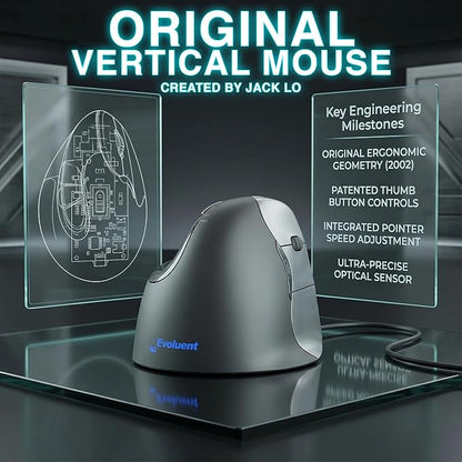 Evoluent – World's Original Vertical Mouse, Wired Ergonomic Mouse for Right Hand, Medium to Large, Helps with Carpal Tunnel and Wrist Strain, Customizable 6 Buttons, 4 Speed Settings, Comfortable Grip