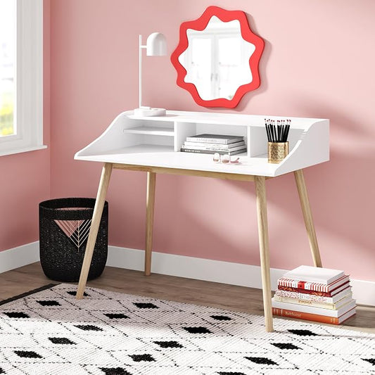 Alton Writing Computer Desk with Shelves, Retro Laptop Workstation for Home Office, Bedroom or Small Spaces