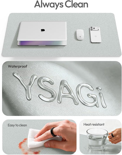 YSAGi Leather Desk Pad Protector, Office Desk Mat, Large Mouse Pad, Non-Slip PU Leather Desk Blotter, Laptop Desk Pad, Waterproof Desk Writing Pad for Office and Home (Silver, 35.4" x 17")