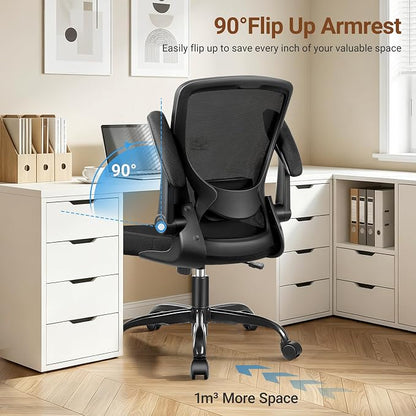 BESTFAIR Ergonomic Office Chair, Mesh Computer Desk Chairs with Lumbar Support, Swivel Desk Chair with Flip-up Arms and Adjustable Height, Black, 8-Pack