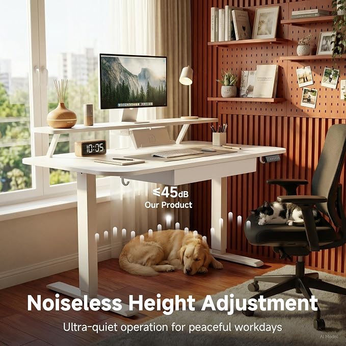 GTPLAYER Electric Standing Desk with Drawers, 48 x 24 Inches Height Adjustable Computer Desk with Monitor Stand, Laptop Stand, Home Office Sit Stand Up Desk with Memory Preset, White