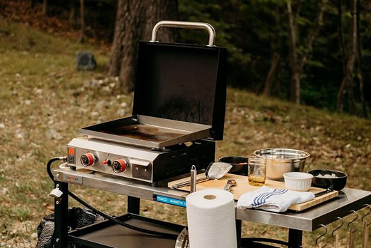 GasOne Stainless Steel Grill Table – 44 x 20-inch Rolling Grill Cart – Multifunctional Outdoor Side Table with Side Shelf, Trash Bag Hanger, Tool Holder – Ideal for Food Prep, Pizza Oven, Griddle