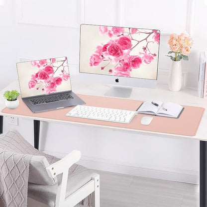AFIING Cork Desk Mat 55" x 17", Dual-Sided Natural Cork & PU Leather Desk Pad, Non-Slip Waterproof Large Mouse Pad for Office, Home & Gaming (Pink)