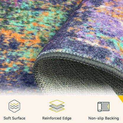 RELEANY Washable Area Rugs 5'x7' Non-Slip Modern Abstract Soft for Living Room Entryway Bedroom Kitchen, Print Pattern, Purple Orange Blue Green Rust Red Colorful