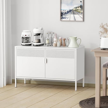 Chshin Metal Storage Cabinet with Doors,White Accent Cabinet,Metal Locker Storage Cabinets,2 Door TV Media Stand with Removable Shelves for,Home,Office,Entryway,Living Room