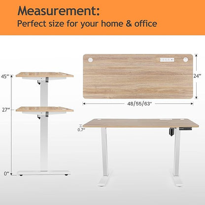 Electric Standing Desk Adjustable Height, 55'' x 24'' Stand up Desk with Outlets and 2 USB Ports,4 Caster, 27''-46'' Lifting Range, Spacious Computer Workstation for Home Office(Oak)