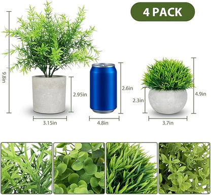 ZAIYW 4 Pack Small Fake Plants Indoor, Mini Potted Artificial Plants Eucalyptus Rosemary for Home Kitchen Office Balcony Desk Table Farmhouse Bathroom Shelf Decor