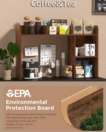 LAND·VOI Desktop Bookshelf, Countertop Storage Hutch with 5 Shelves for Computer Desk, Desk Organizer for Home Office Dorm, Dressing Tabletop, Bar Countertop, Rustic Brown EDS01R
