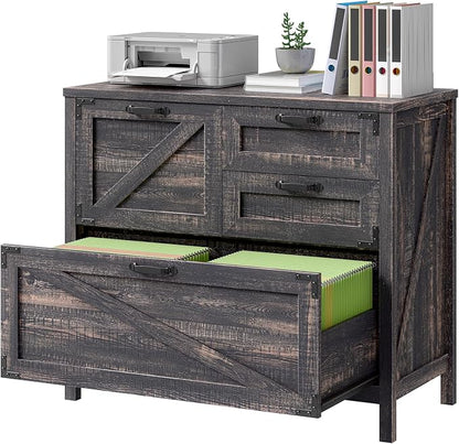 Vabches 4-Drawer Wood Lateral File Cabinet for Hanging Files Letter/A4/Legal Size, Large Farmhouse File Cabinets for Home Office, Printer Stand with Office Cabinets, Office Furniture, Dark Rustic Oak