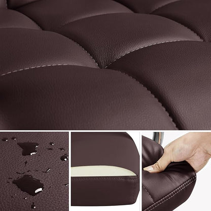 Topeakmart Office Task Chair Computer Desk Chair Modern Ribbered PU Leather Mid-Back Adjustable Height Comfy Swivel Chair w/Armrests and Wheels, Brown