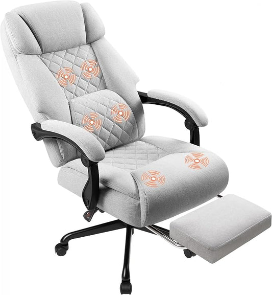 Shahoo Massage Office Chair with Heat & 6 Vibration Points, 400LBS Big and Tall Office Chair with Foot Rest, High Back Ergonomic Reclining Executive Desk Chair for Home Office Desk, PU Leather, Grey