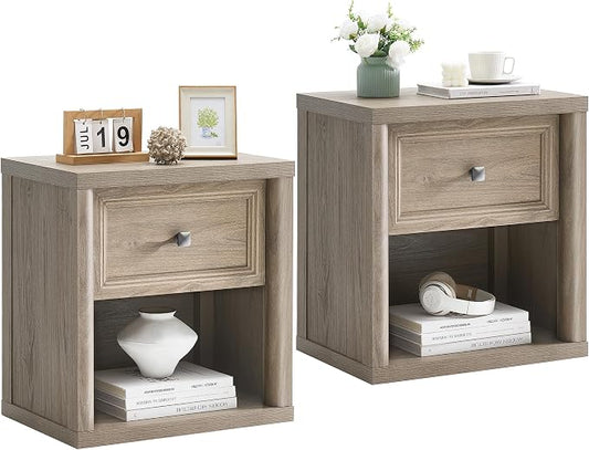 Standifurno Farmhouse Night Stand Set of 2, Grey Nightstands with Drawer Storage, Wood Large Side Tables End Table, 22.6" Wide Bedside Tables Night Stands for Bedroom Room Sofa Couch Office