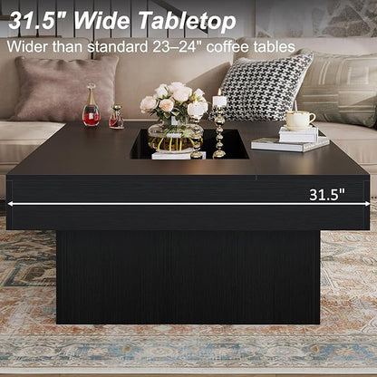 LVB Black Coffee Table, Modern Wood Led Living Room Table with Storage, Unique Large Wide Rectangle Center Table with LED Light, Contemporary low Tea Table for Bedroom Home Office, 47.24 In, Black Oak