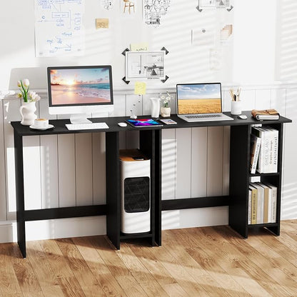 Giantex Small Desk, Compact Study Writing Desk with 3-Position Adjustable Shelf, Anti-Toppling Kit, Modern PC Laptop Table, Home Office Computer Workstation for Small Space Bedroom Dorm, Black