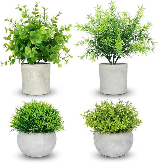 ZAIYW 4 Pack Small Fake Plants Indoor, Mini Potted Artificial Plants Eucalyptus Rosemary for Home Kitchen Office Balcony Desk Table Farmhouse Bathroom Shelf Decor