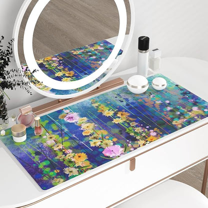 QiyI Large Desk Pad, Waterproof PU Leather Mouse Pad for Desktop, Blue Green Floral Home Décor Office Desk Accessories, Non Slip Desk Mat Writing Pads for Home Office 31.5" x 15.7" - Ivy Flowers