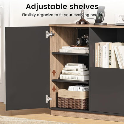 ModernMate File Cabinet with 5 Drawer & Charging Station, 47.2" Office Storage Cabinet with Door & Adjustable Shelves, Printer Stand with Open Shelf for Home Office, Fits A4/Letter Size, Black Walnut