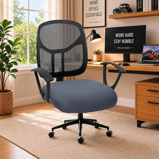 DIVA EN CAMINO DEC Stretchable Desk Office Chair Seat Cushion Covers - Universal Spandex Computer Chair Slipcover - Removable Washable Cushion Protectors for Dogs, Cats, Pets, Dark Gray