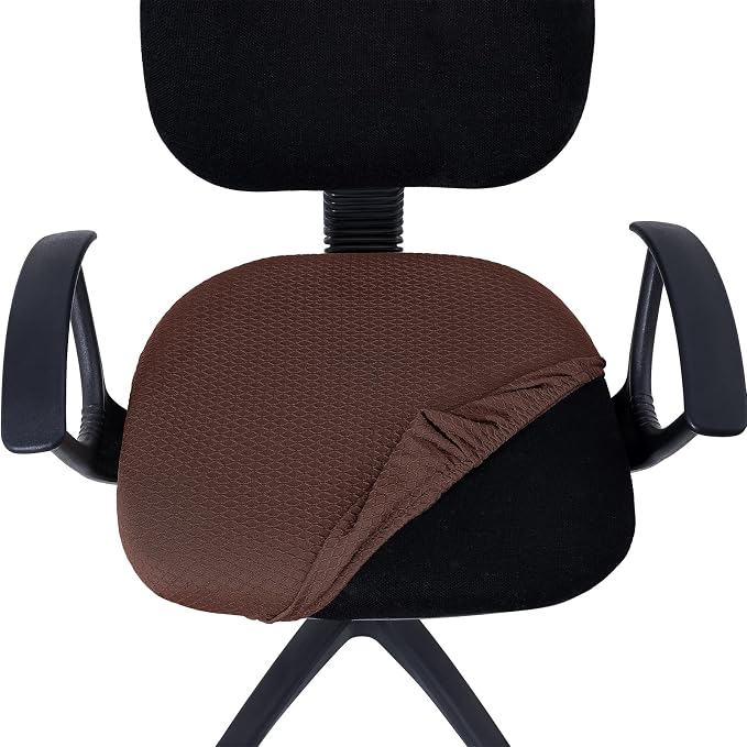 Smiry Stretch Jacquard Office Computer Chair Seat Covers, Removable Washable Anti-dust Desk Chair Seat Cushion Protectors - Light Chocolate