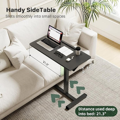 Gibbon Mounts Mobile Standing Desk, Pneumatic Adjustable Rolling Desk(31.5 Inches), Portable Laptop Desk with Wheels, Overbed Bedside Table Laptop Table for Couch, Home, Office, Black