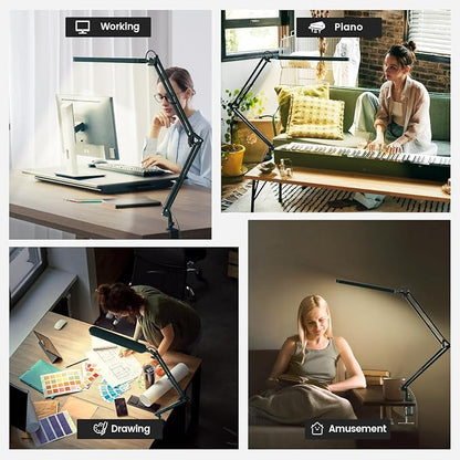 SKYLEO Desk Lamp - LED Desk Light - 5 Color Modes X 11 Brightness Levels - Adjustable Swing Arm - Timmer & Memory Function - 12W Lamp for Desk - Green