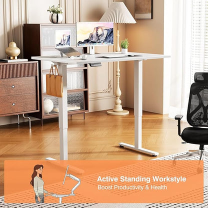 Sweetcrispy Electric Standing Desk Height Adjustable, 40 Inch Sit Stand Up Desk, Home Office Rising Gaming Table Computer Workstation with Memory Preset Splice Board,White